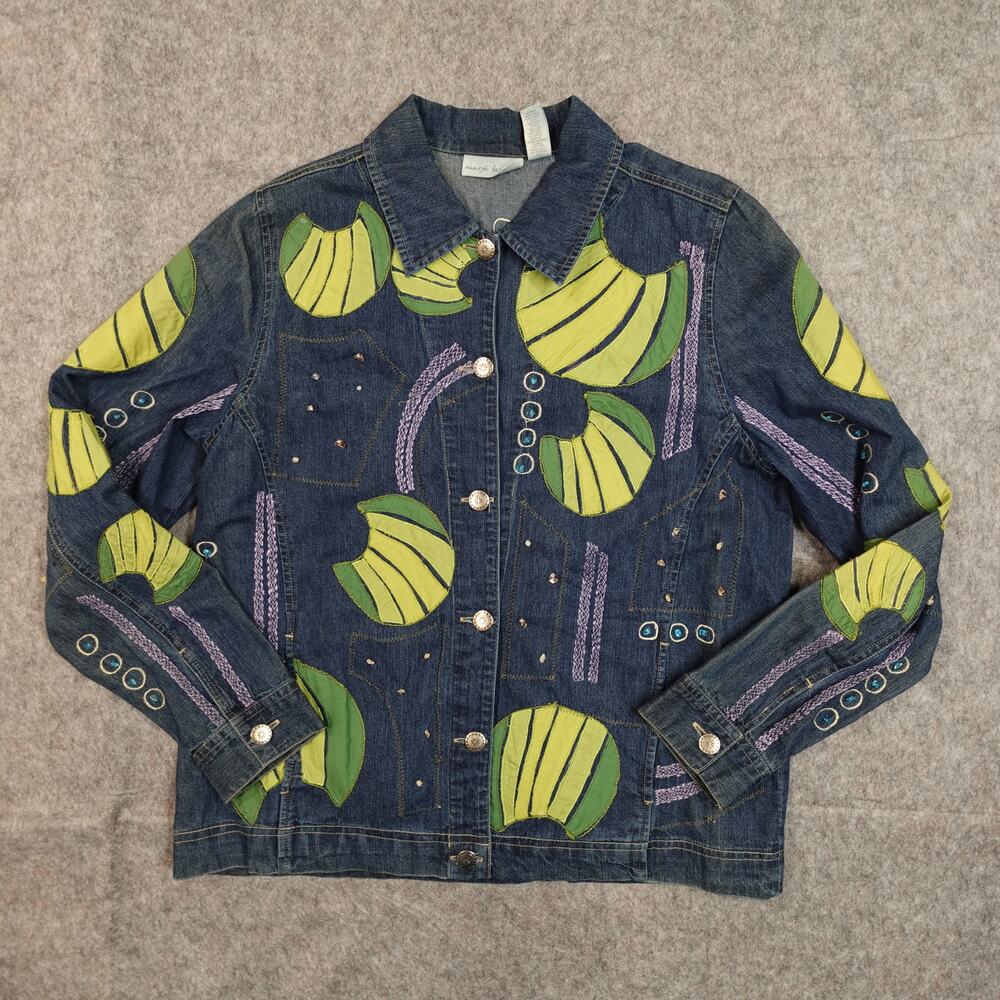 Marsh Landing Jacket‎ Womens Medium Denim Applique Embroidered Art to Wear Boho